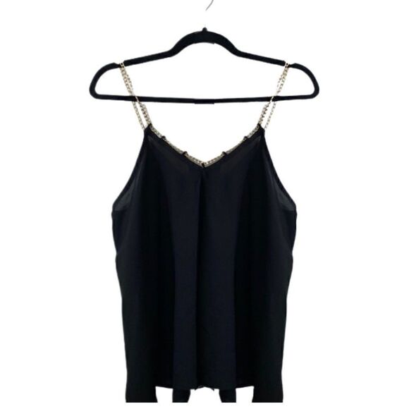 EUC Guess Black Gold Chain Strap Black Slinky Camisole Top - Picture 11 of 11